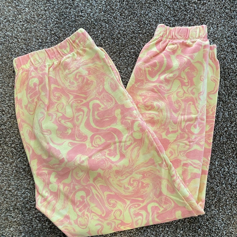 BP. Nordstrom Pink & Yellow Marble Swirl Fleece Joggers - Size Smal